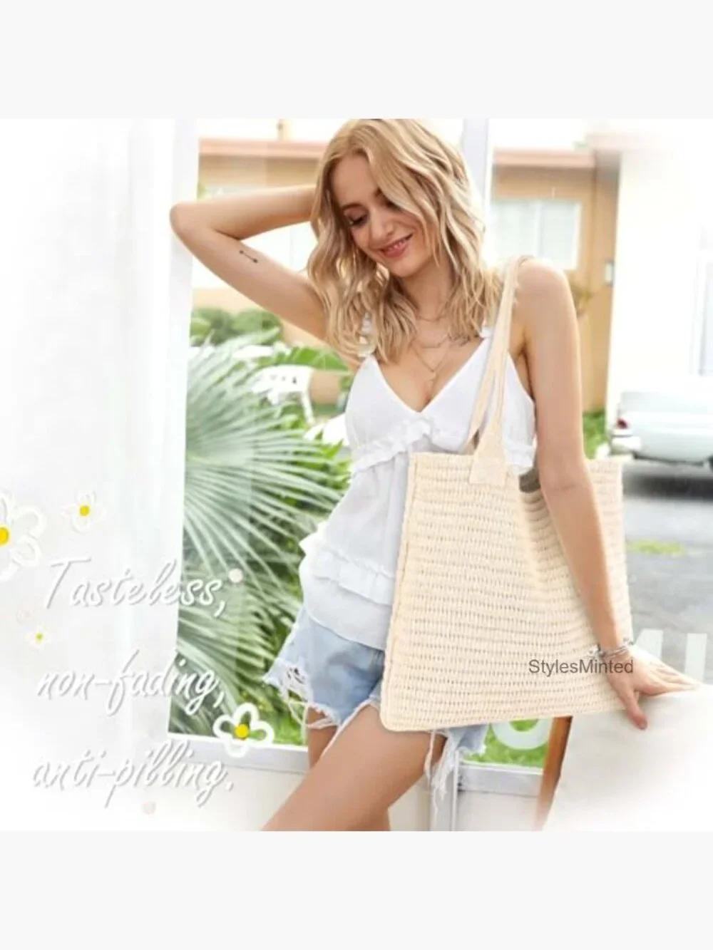 Cream Crochet Tote Bag